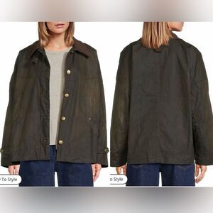 FREE PEOPLE we the free Cori Waxed Olive Green Brown Medium Barn Jacket